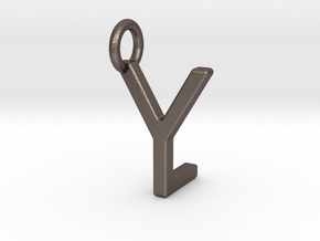 Two way letter pendant - LY YL in Polished Bronzed Silver Steel