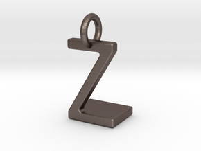 Two way letter pendant - LZ ZL in Polished Bronzed Silver Steel
