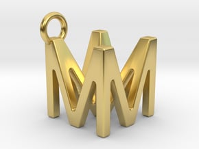 Two way letter pendant - MM M in Polished Brass