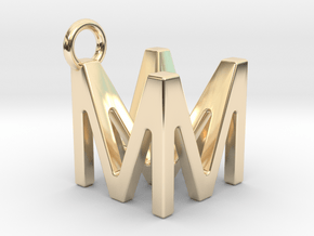 Two way letter pendant - MM M in 14k Gold Plated Brass