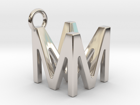 Two way letter pendant - MM M in Rhodium Plated Brass