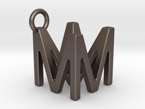 Two way letter pendant - MM M in Polished Bronzed Silver Steel