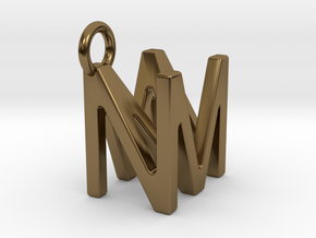 Two way letter pendant - MN NM in Polished Bronze