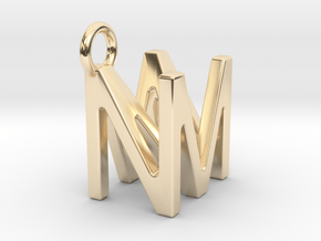 Two way letter pendant - MN NM in 14k Gold Plated Brass