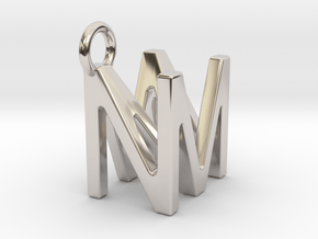 Two way letter pendant - MN NM in Rhodium Plated Brass