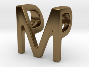 Two way letter pendant - MP PM in Polished Bronze