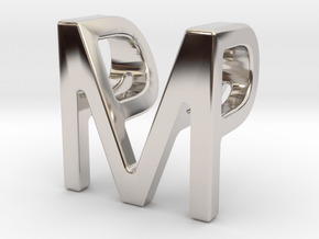 Two way letter pendant - MP PM in Rhodium Plated Brass
