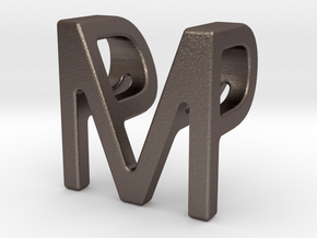 Two way letter pendant - MP PM in Polished Bronzed Silver Steel