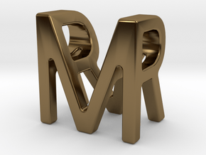 Two way letter pendant - MR RM in Polished Bronze