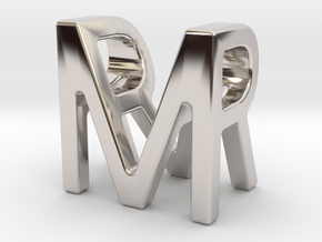 Two way letter pendant - MR RM in Rhodium Plated Brass