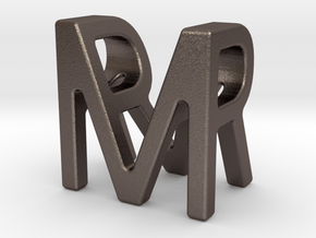 Two way letter pendant - MR RM in Polished Bronzed Silver Steel