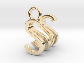 Two way letter pendant - MS SM in 14k Gold Plated Brass