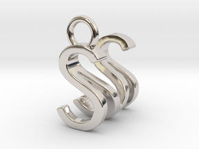 Two way letter pendant - MS SM in Rhodium Plated Brass