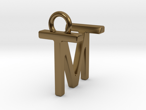 Two way letter pendant - MT TM in Polished Bronze
