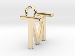 Two way letter pendant - MT TM in 14k Gold Plated Brass