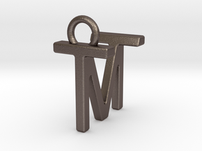 Two way letter pendant - MT TM in Polished Bronzed Silver Steel