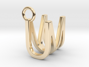 Two way letter pendant - MU UM in 14k Gold Plated Brass