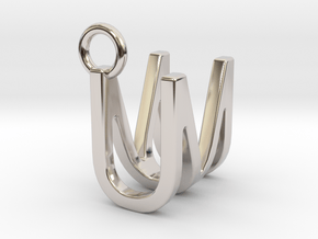 Two way letter pendant - MU UM in Rhodium Plated Brass
