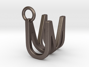 Two way letter pendant - MU UM in Polished Bronzed Silver Steel