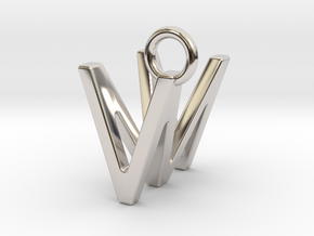 Two way letter pendant - MV VM in Rhodium Plated Brass