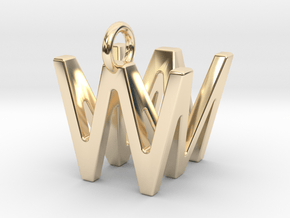 Two way letter pendant - MW WM in 14k Gold Plated Brass