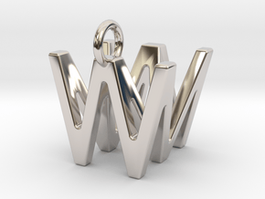 Two way letter pendant - MW WM in Rhodium Plated Brass