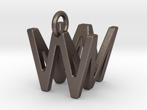 Two way letter pendant - MW WM in Polished Bronzed Silver Steel