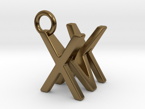Two way letter pendant - MX XM in Polished Bronze