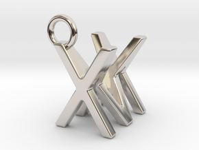 Two way letter pendant - MX XM in Rhodium Plated Brass