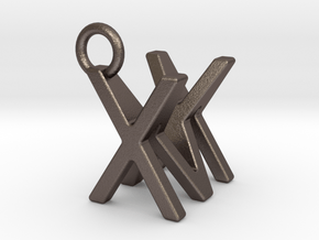 Two way letter pendant - MX XM in Polished Bronzed Silver Steel