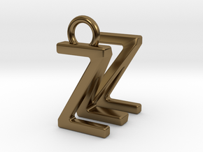 Two way letter pendant - MZ ZM in Polished Bronze
