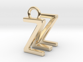 Two way letter pendant - MZ ZM in 14k Gold Plated Brass