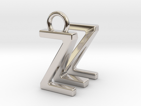 Two way letter pendant - MZ ZM in Rhodium Plated Brass