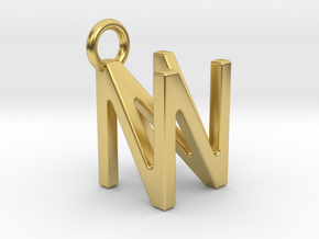 Two way letter pendant - NN N in Polished Brass