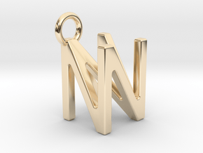 Two way letter pendant - NN N in 14k Gold Plated Brass