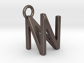 Two way letter pendant - NN N in Polished Bronzed Silver Steel