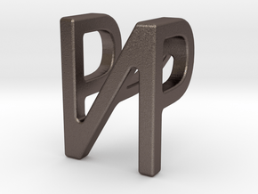 Two way letter pendant - NP PN in Polished Bronzed Silver Steel