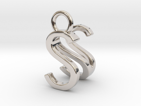 Two way letter pendant - NS SN in Rhodium Plated Brass
