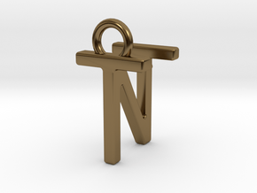 Two way letter pendant - NT TN in Polished Bronze