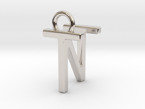Two way letter pendant - NT TN in Rhodium Plated Brass
