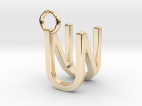 Two way letter pendant - NU UN in 14k Gold Plated Brass