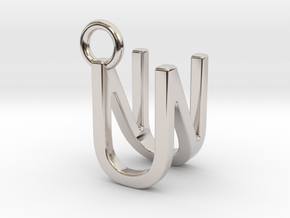 Two way letter pendant - NU UN in Rhodium Plated Brass
