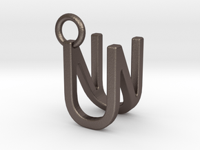 Two way letter pendant - NU UN in Polished Bronzed Silver Steel