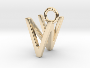 Two way letter pendant - NV VN in 14k Gold Plated Brass