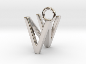 Two way letter pendant - NV VN in Rhodium Plated Brass