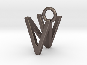 Two way letter pendant - NV VN in Polished Bronzed Silver Steel