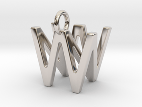 Two way letter pendant - NW WN in Rhodium Plated Brass