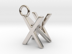 Two way letter pendant - NX XN in Rhodium Plated Brass