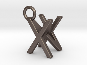 Two way letter pendant - NX XN in Polished Bronzed Silver Steel
