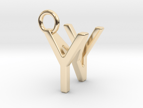 Two way letter pendant - NY YN in 14k Gold Plated Brass